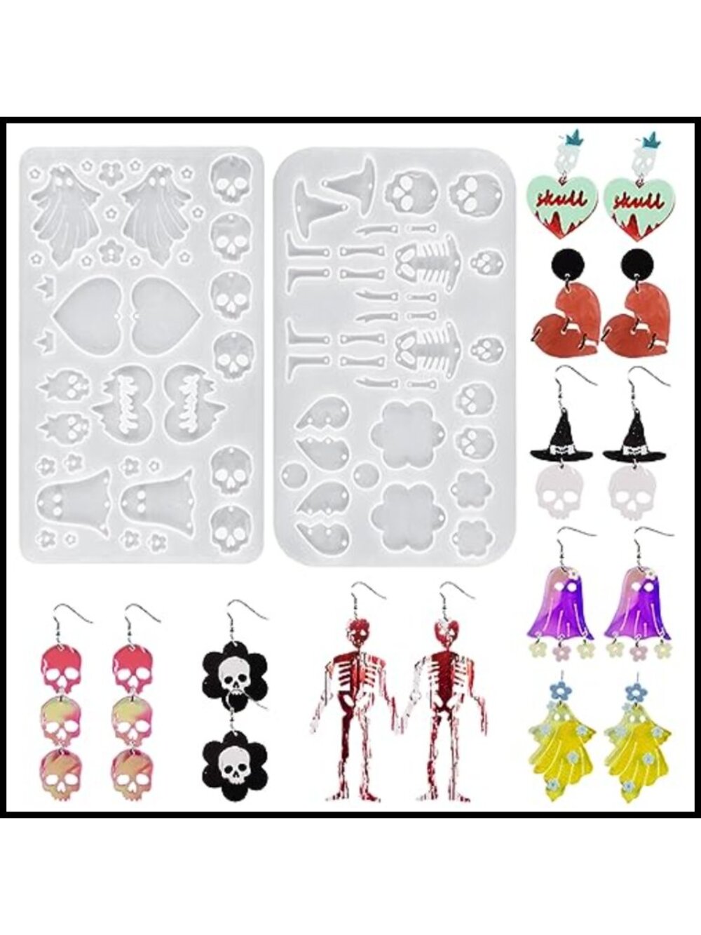 Halloween Earring Resin Molds Set Silicone Skull Ghost Witch Hat Jewelry Casting